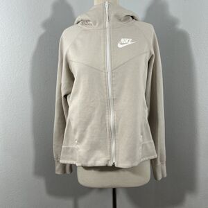 Nike Jacket Womens M Beige Tech Fleece Windrunner Zip Hoodie Sweatshirt‎